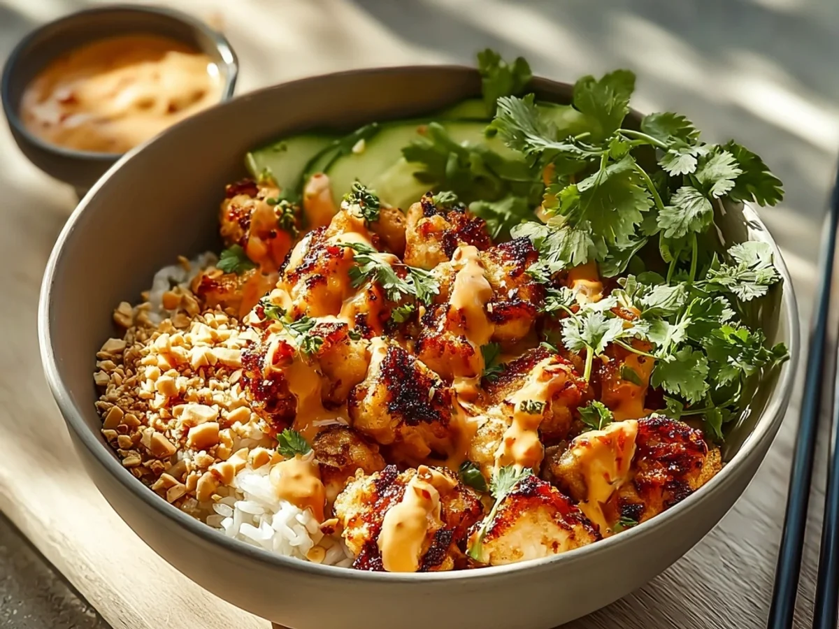 Spicy Peanut Bang Bang Chicken Bowl Recipe - Featured Image