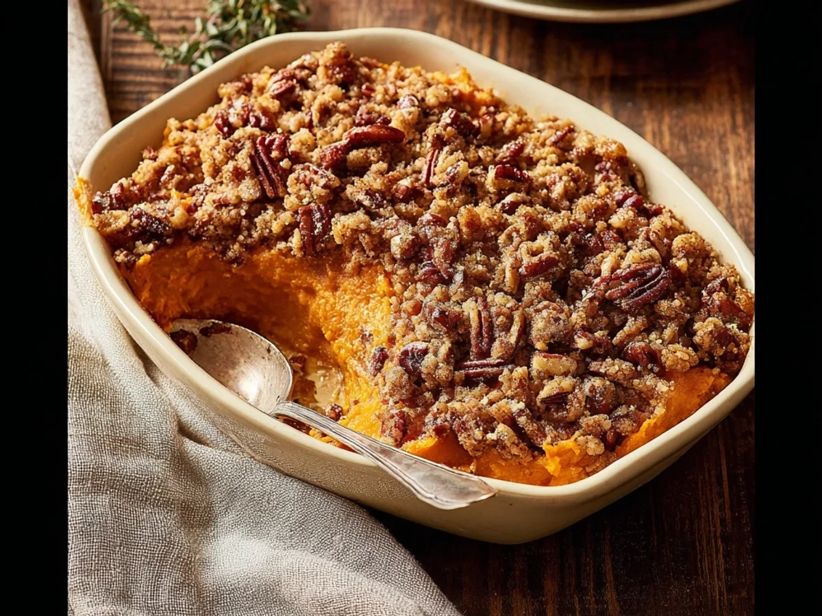 Sweet Potato Pecan Casserole with Crunchy Topping - Featured Image