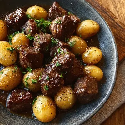 Tender Garlic Butter Beef Bites & Potatoes Skillet
