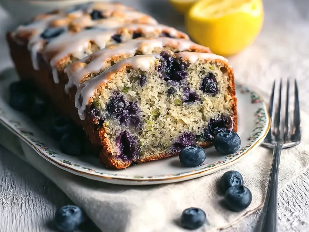 Tender Moist Blueberry Zucchini Bread with Lemon Glaze - Featured Image