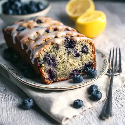 Tender Moist Blueberry Zucchini Bread with Lemon Glaze