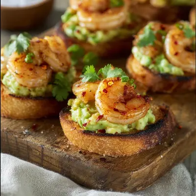 Zesty Garlic Shrimp Avocado Crostini