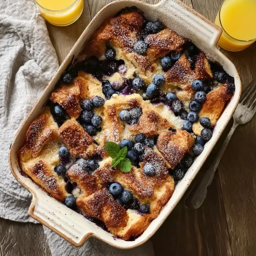 Blueberry French Toast Casserole makes mornings special. This easy, make-ahead dish is packed with juicy blueberries and a custardy base.
