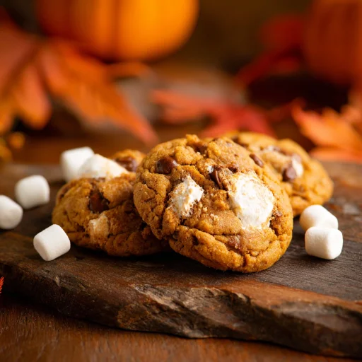 Whip up Pumpkin S'mores Cookies! Chewy pumpkin spiced cookies loaded with chocolate and marshmallow. Your new autumn favorite for cozy evenings.