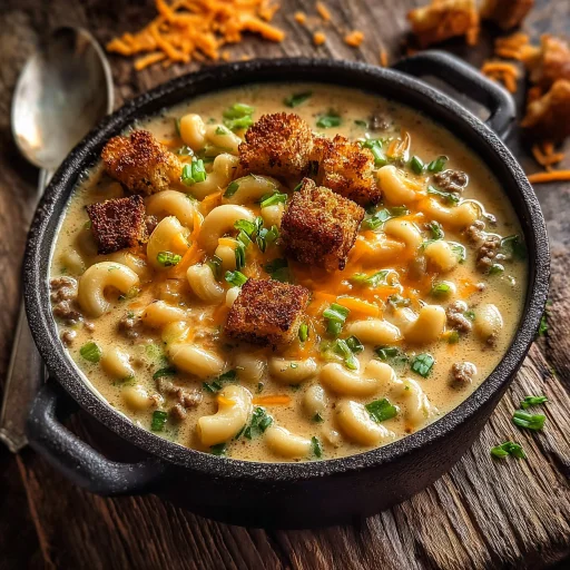 Creamy One Pot Macaroni Cheeseburger Soup Recipe