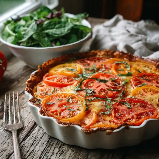 Easy Crustless Tomato Pie brings garden freshness to your table without the fuss. Juicy tomatoes, creamy cheese, and herbs make a savory summer delight.