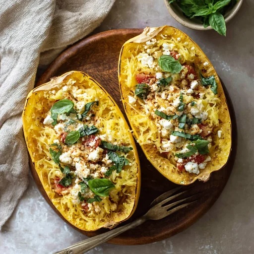Baked Feta Spaghetti Squash is your new favorite! Roasted feta, sweet tomatoes, and tender squash create an easy, comforting meal. A viral classic twist.