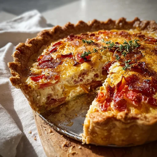 Turkey Ham Onion Tomato Pie: Your new family favorite! Savory turkey, ham, sweet onion & fresh tomatoes in a comforting, easy dish.