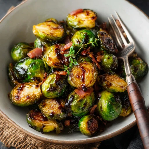 Crispy Roasted Brussels Sprouts with Turkey Ham & Balsamic is a flavorful side dish. My recipe brings out sweet and savory notes, perfect for any meal!