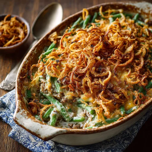 Comforting Hamburger Green Bean Casserole combines savory ground beef, tender green beans, and creamy sauce for an easy, family-friendly meal.
