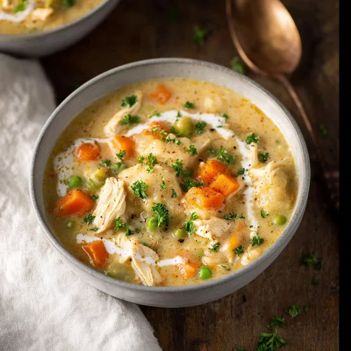Warm up with our Healthy Chicken Pot Pie Soup. This recipe brings classic comfort without the heavy crust, packed with tender chicken and veggies for a satisfying meal.