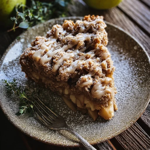 Apple Crumb Cake with cinnamon drizzle brings warm, spiced apples under a buttery crumb. A comforting, easy dessert for any occasion. Feels like a hug!