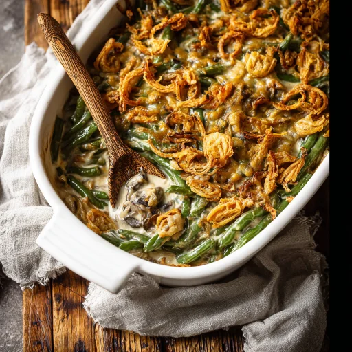 Classic Green Bean Casserole Recipe, a holiday staple. Creamy, savory, and topped with crispy onions. So easy, even I can't mess it up!