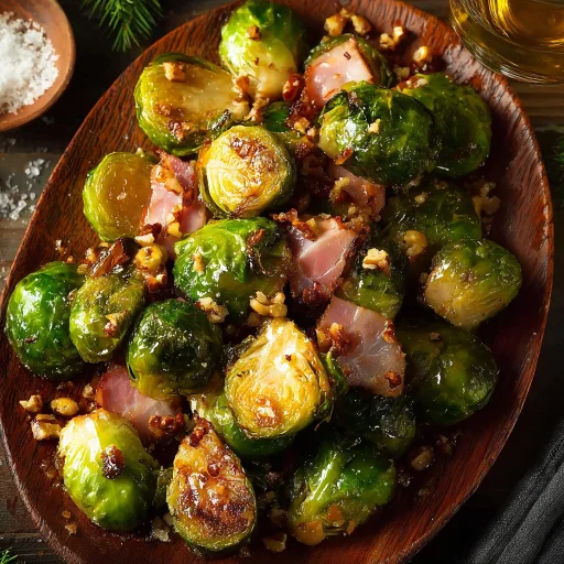 Honey Glazed Roasted Brussels Sprouts with Turkey Ham: Crispy, sweet, and savory perfection. This easy recipe makes a delicious side your family will love!