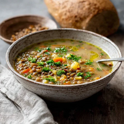 This hearty vegetarian lentil soup is simple to make and packed with nourishing flavors. A truly comforting bowl, perfect for any day.