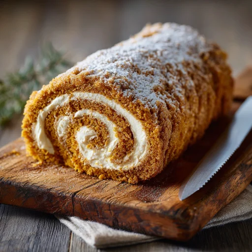 Discover this Delicious Pumpkin Roll Recipe! A tender pumpkin cake rolled with sweet cream cheese filling. Perfect for holidays or a special treat.