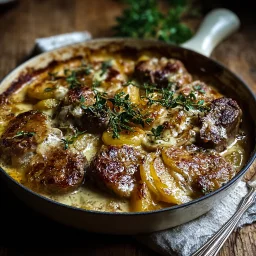 Hearty Smothered Lamb Chop & Scalloped Potato Bake